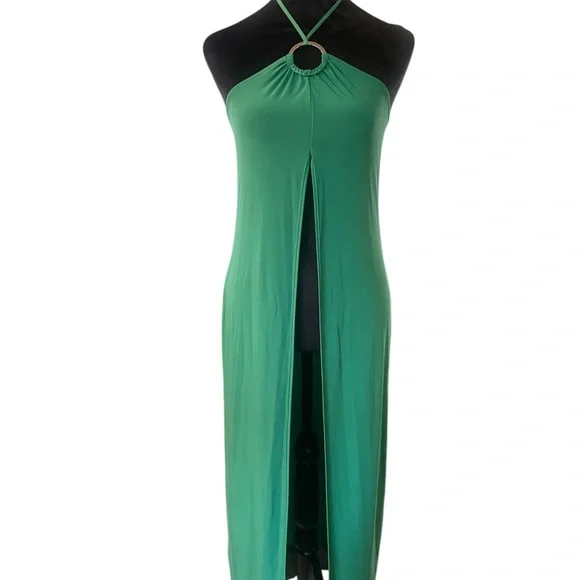 Emerald Green Goddess Halter Dress Top, Large, New - Picture 3 of 7